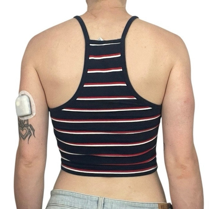 Divided Navy Blue & Red Striped Cropped Tank Top