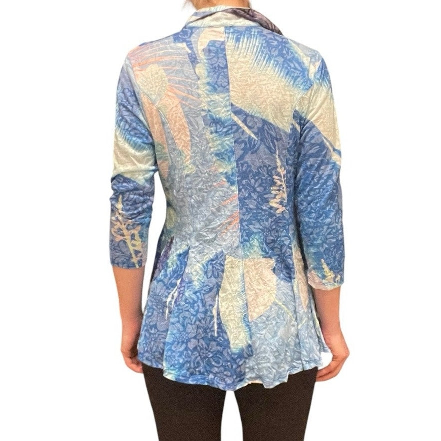 Top Ligne Soft Blue Floral Button Down Quarter Sleeve Blouse