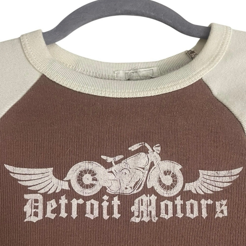 Full Tilt Detroit Motors Brown & Cream Ribbed Cropped Graphic Top
