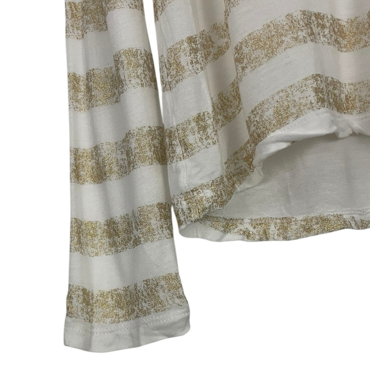 Jennifer Lopez Glittery Gold and White Striped Sheer Long Sleeve Top