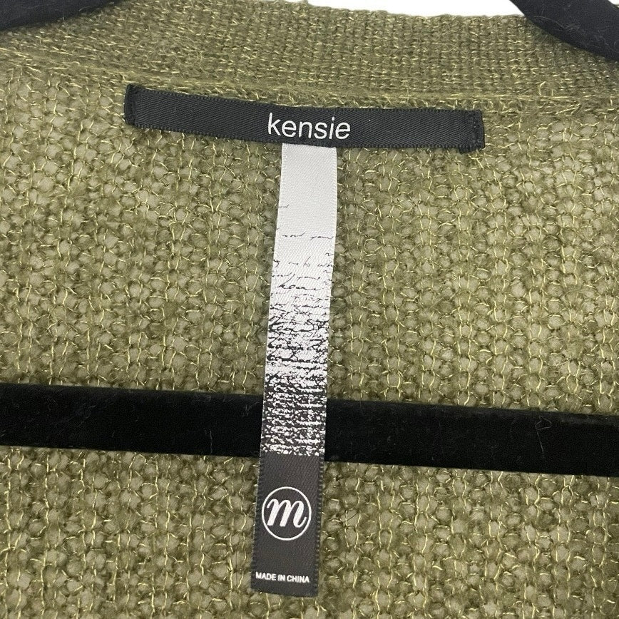 Kensie Olive Green & Gold Metallic Knit Button Down Cardigan Sweater