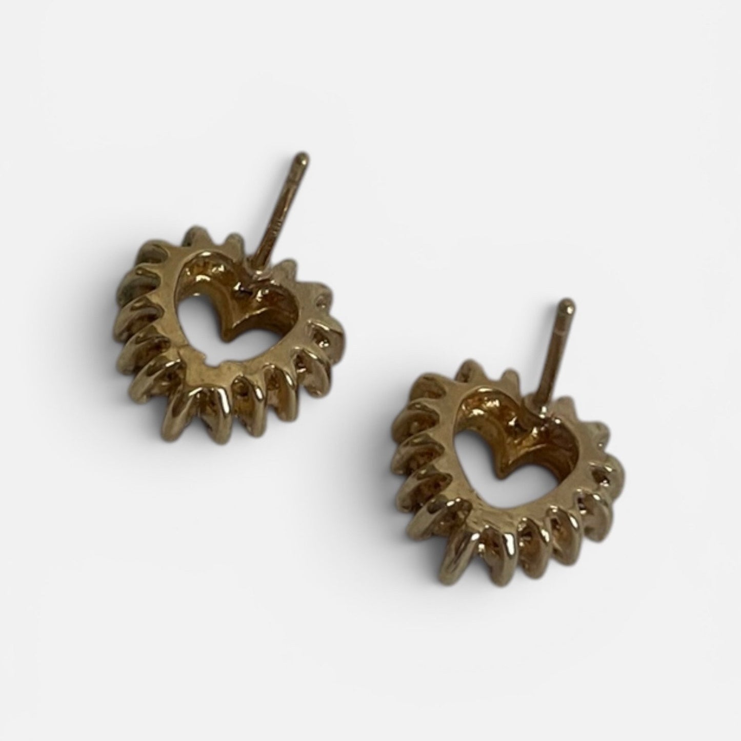 Vintage Gold Tone Open Heart Rhinestone Stud Earrings