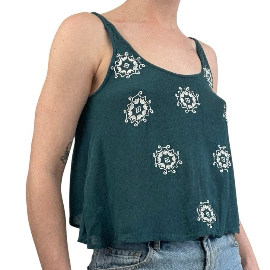 L.A. Hearts Teal Boho Embroidered Tank Top