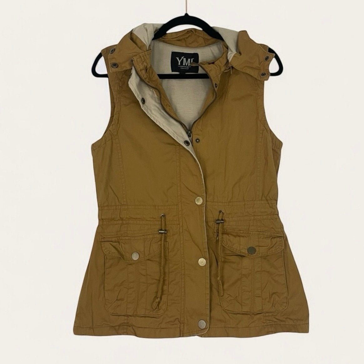 YMI Collection Beige Zip Up Hooded Vest