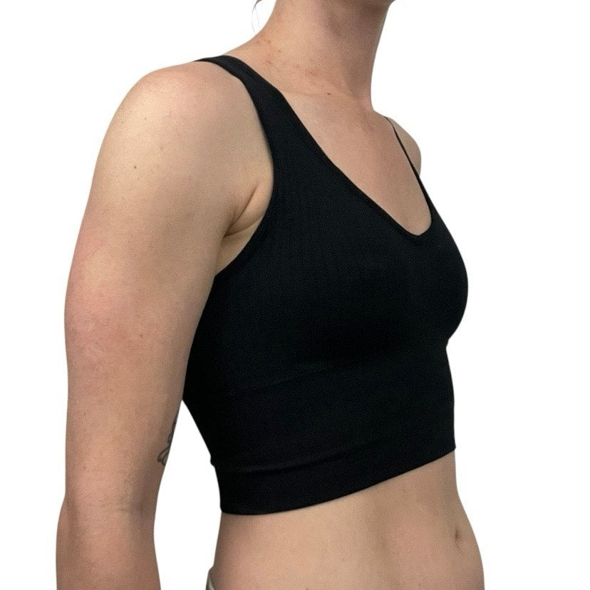 Black Ribbed Padded Cropped Tank Top