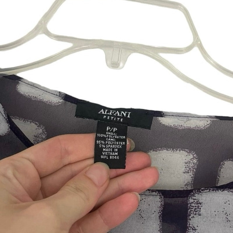 Alfani Petite Purple and White Sheer Patterned Blouse