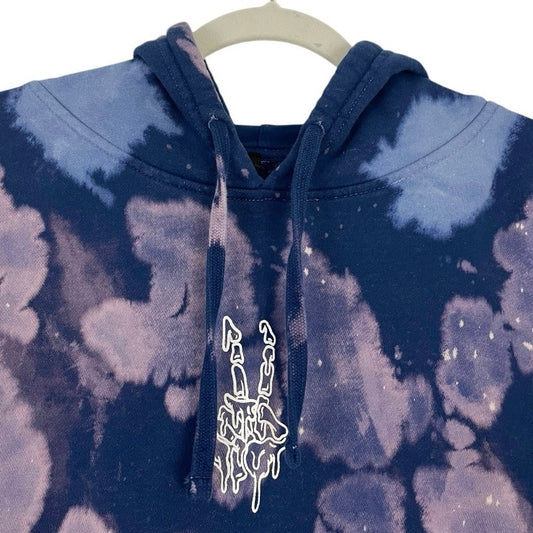 Purple Tie Dye Skeleton Hand Peace Sign Graphic Hoodie Sweatshirt