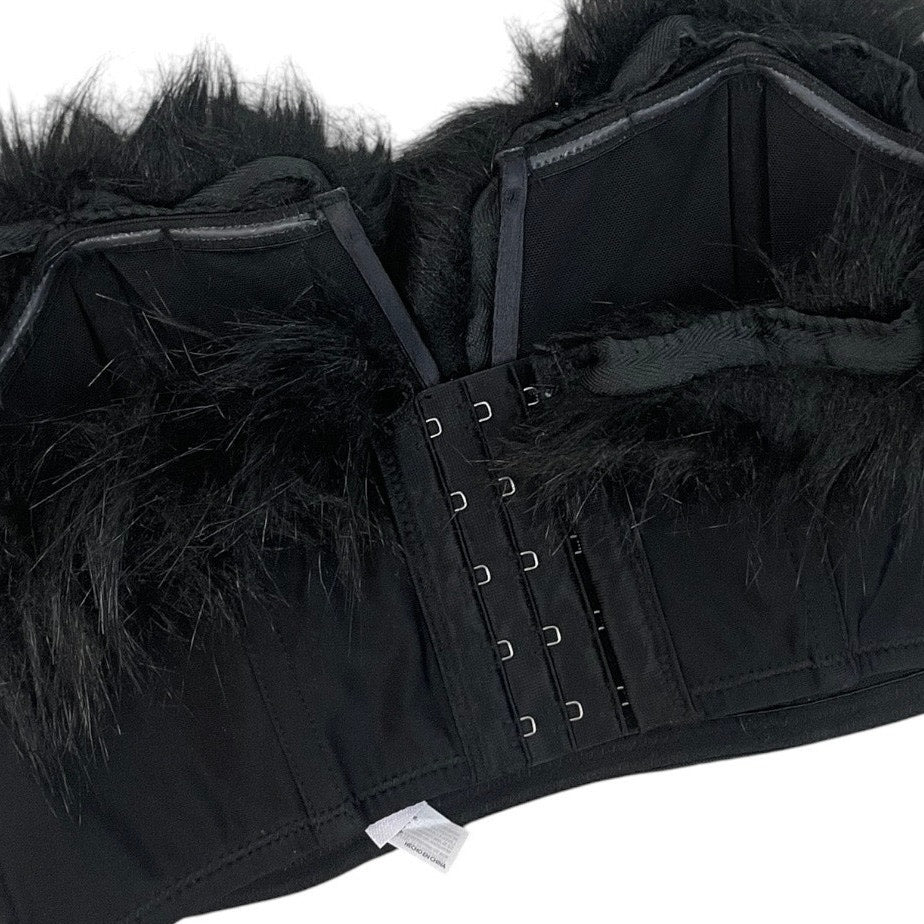 NWT Out From Under Black Faux Fur Strapless Corset Top