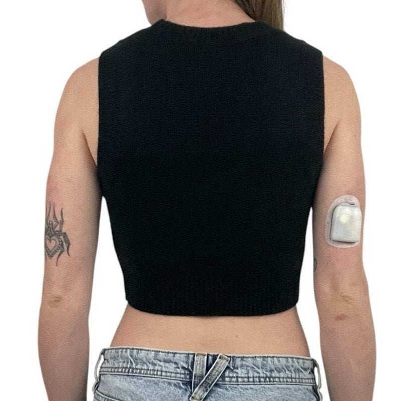 Black and Grey Argyle Knit Cropped Sleeveless Sweater