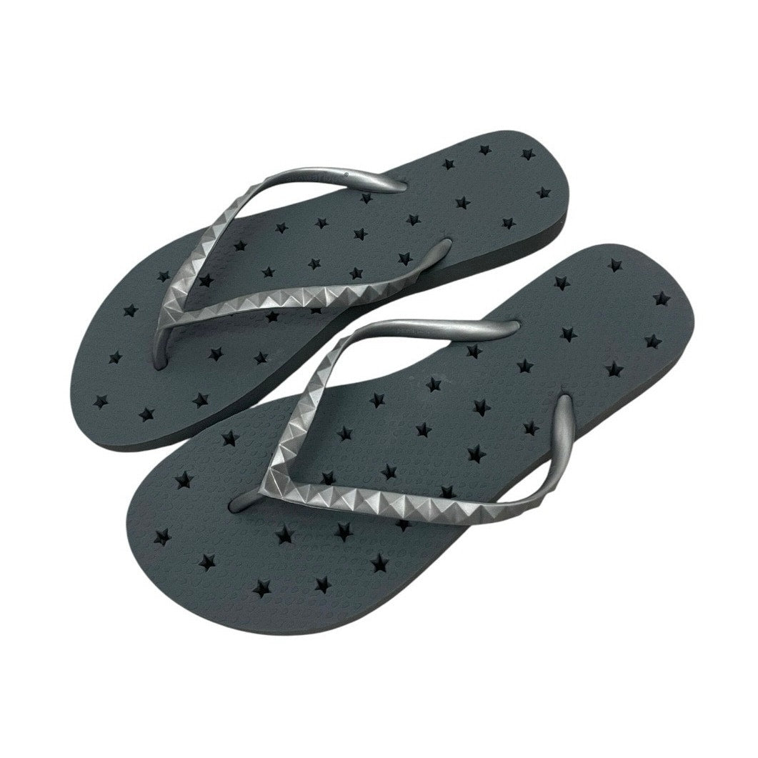 Grey & Silver Star Cutout Flip Flop Sandals