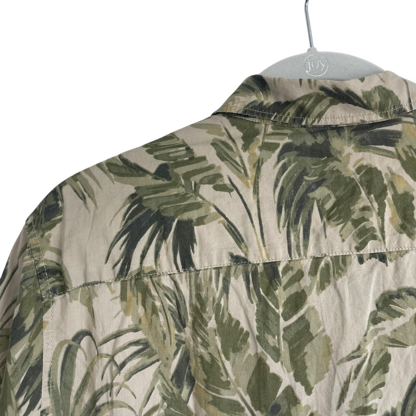 H&M Green & Tan Tropical Leaf Print Short Sleeve Button Down Shirt
