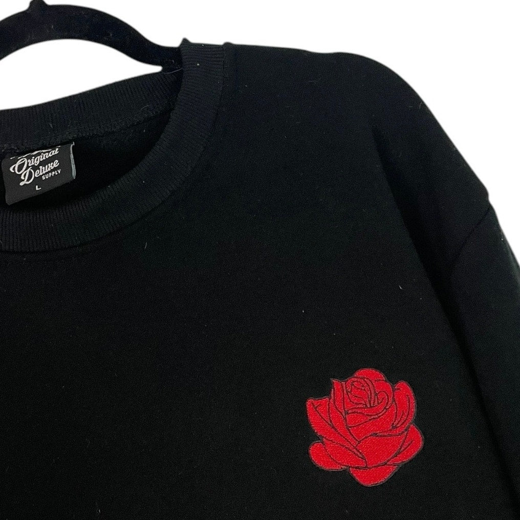 Original Deluxe Supply Mens Black Rose Crewneck Sweatshirt