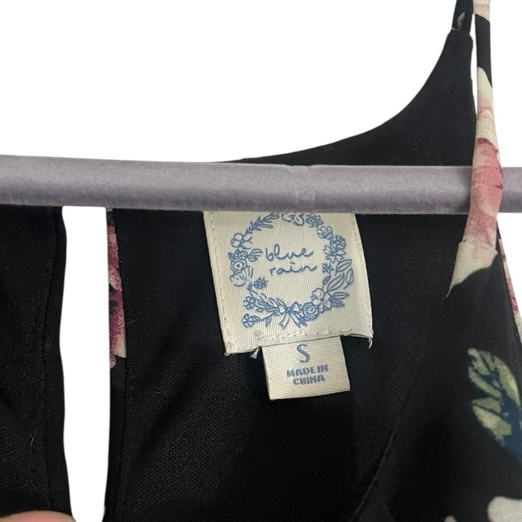 Blue Rain Black & Pink Floral A-Line Mini Dress