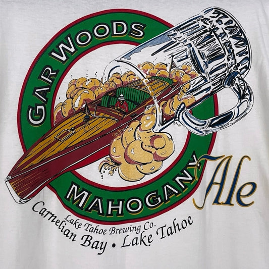 Vintage 90s White Gar Woods Mahogany Ale Lake Tahoe Beer Graphic Tee