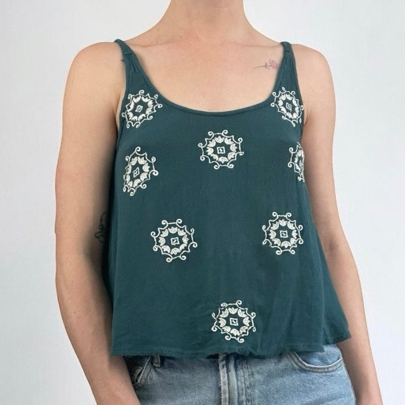 L.A. Hearts Teal Boho Embroidered Tank Top