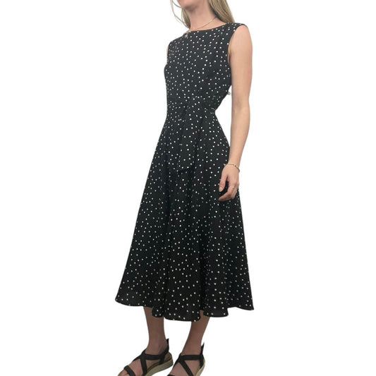 Tahari Black & White Polka Dot A-Line Midi Dress