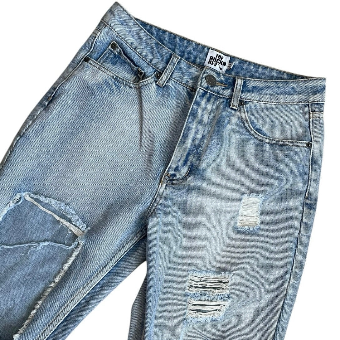 The Rockn Rev Super Distressed High Rise Light Wash Cuffed Jeans