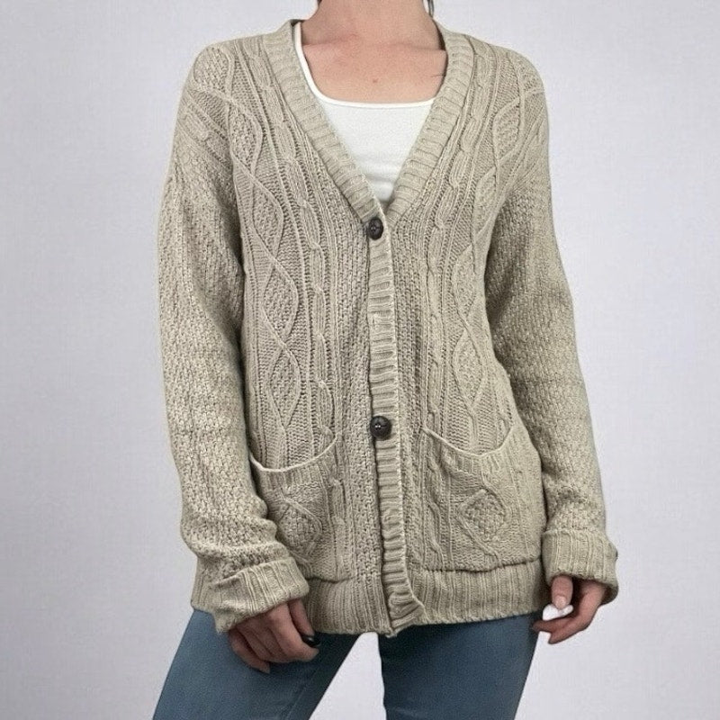 Nasty Gal Tan Knit Long Button Down Cardigan Sweater