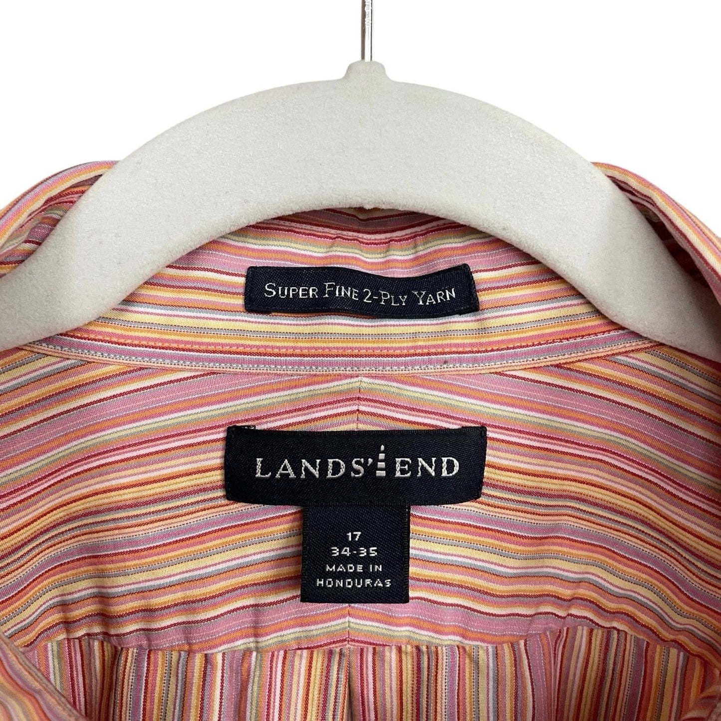 Lands' End Mens Pink Striped Super Fine 2-Ply Yarn Button Down Shirt