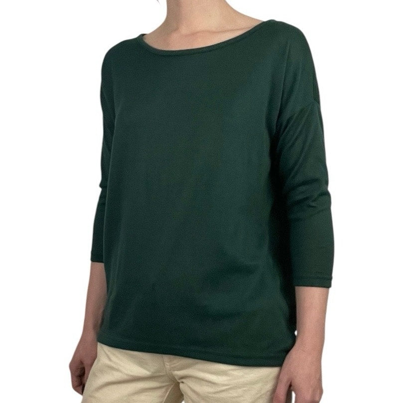 Only Soft Dark Green Quarter Sleeve Crewneck Top