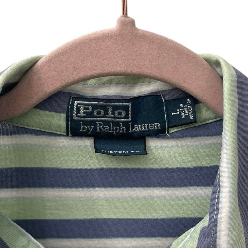 Polo by Ralph Lauren Custom Fit Mens Green & Blue Striped Short Sleeve Polo