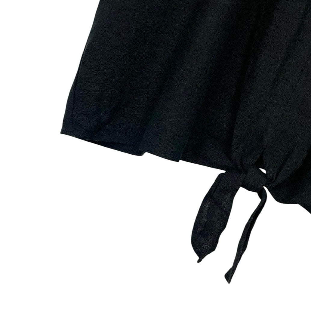 Ava & Viv Black V-Neck Short Sleeve Tie Blouse