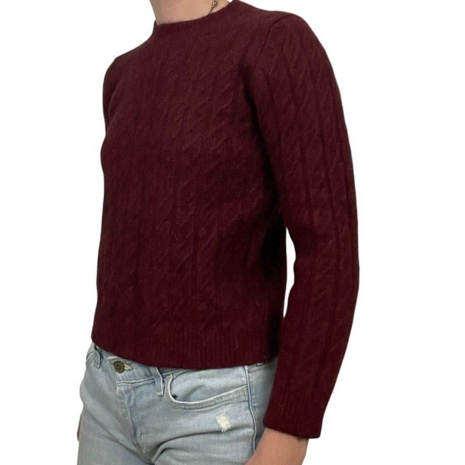 Eddie Bauer Vintage Maroon Cable Knit Lambs Wool Crewneck Sweater