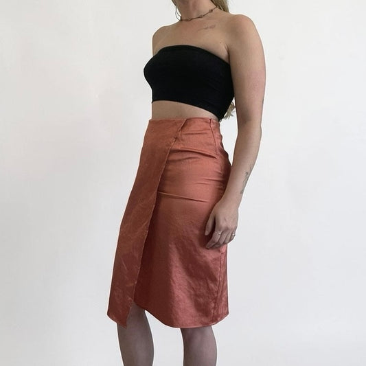 HYFVE Silky Copper Asymmetrical Midi Skirt