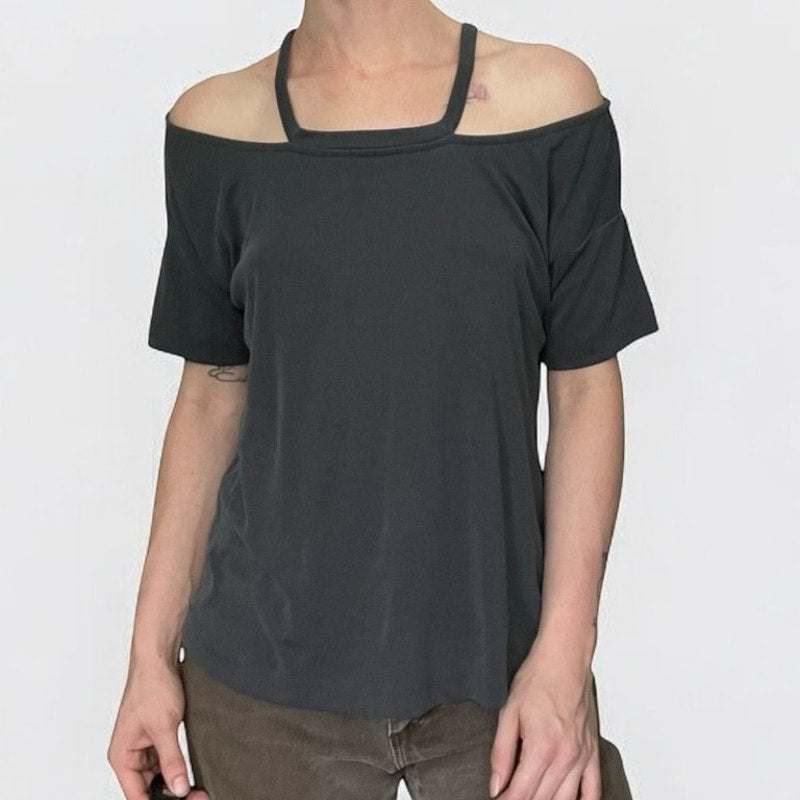 Harlowe & Graham Grey Cold Shoulder Short Sleeve Blouse