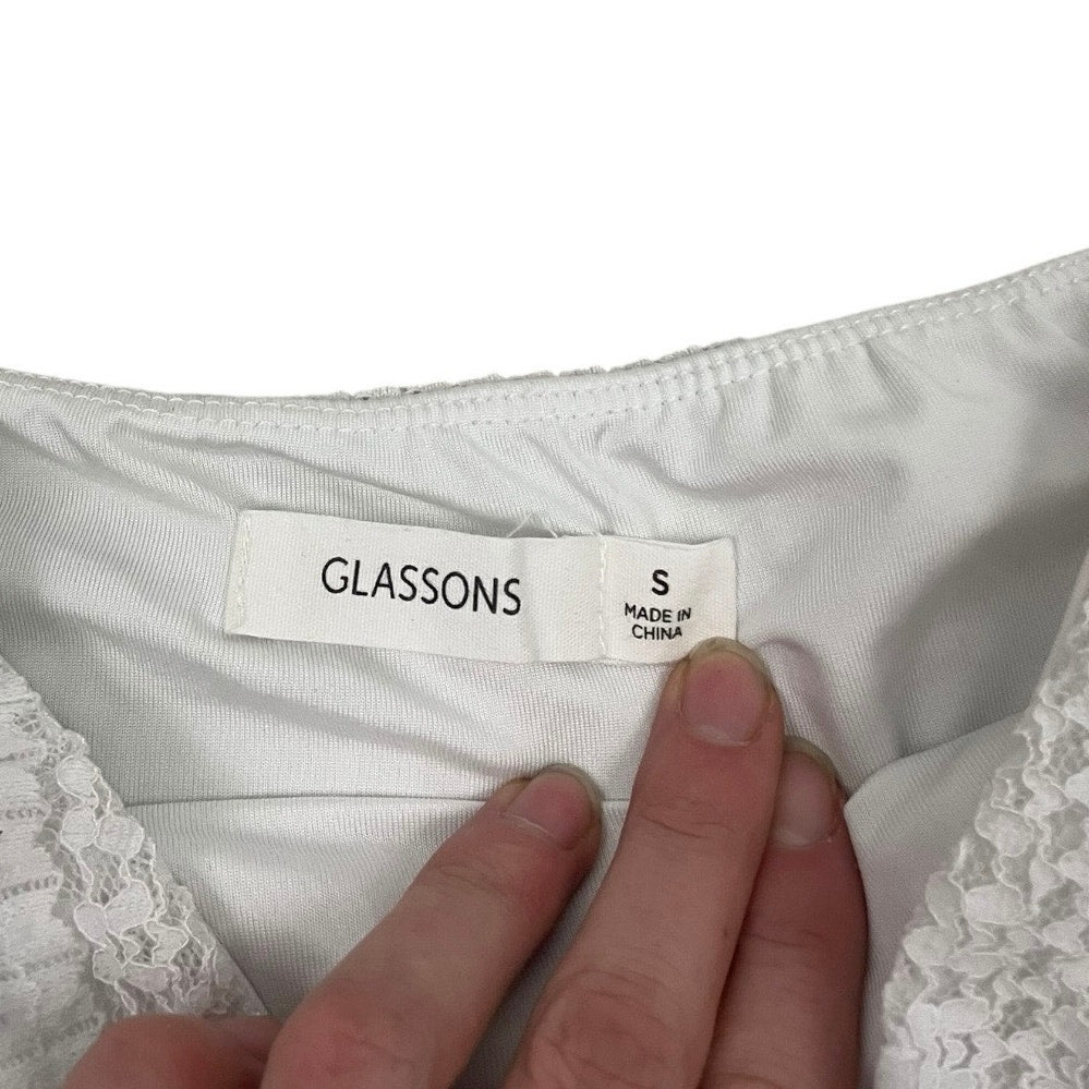 Glassons White Lace Strapless Cropped Bandeau Top