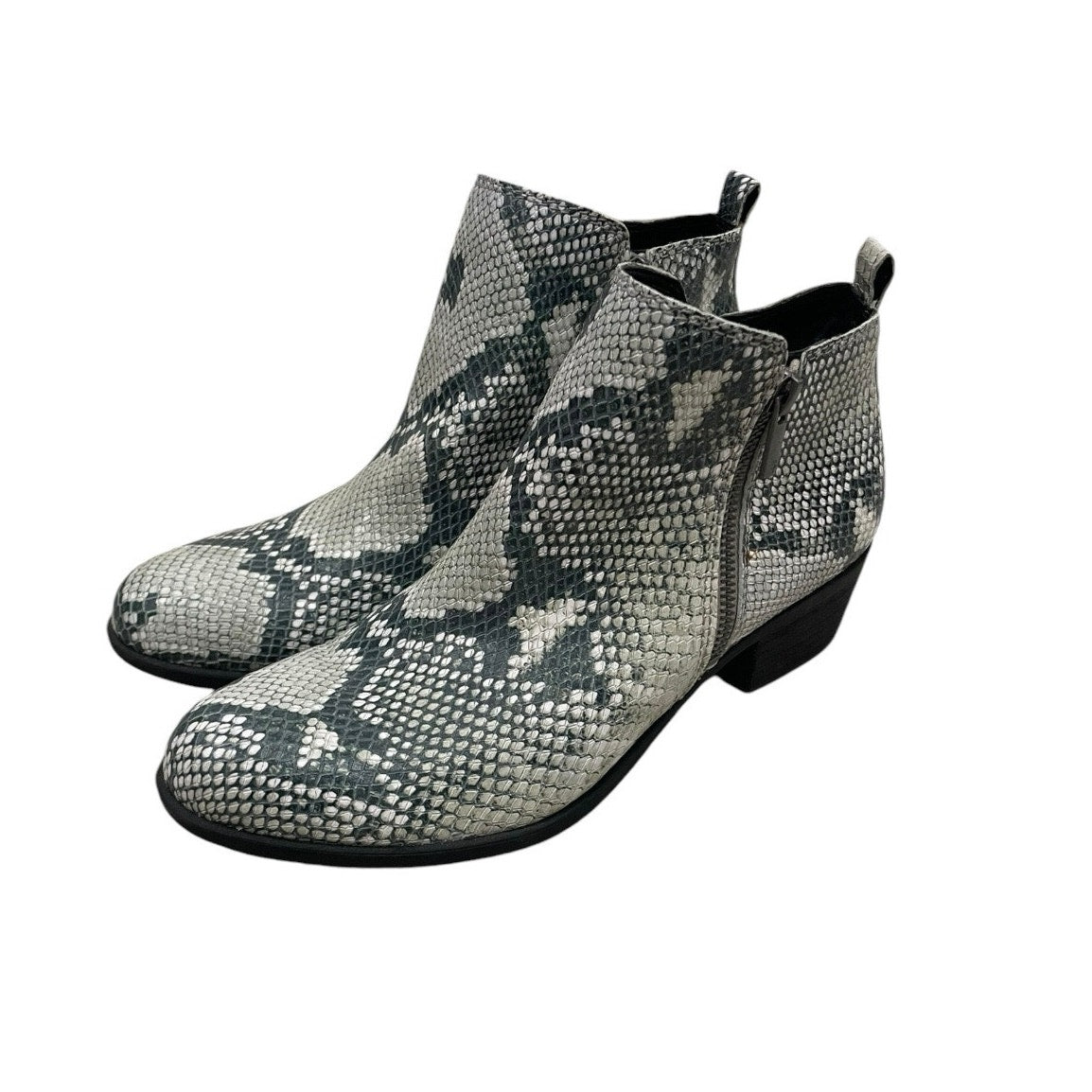 Lucky Brand Grey Snakeskin Genuine Leather Heeled Ankle Boots