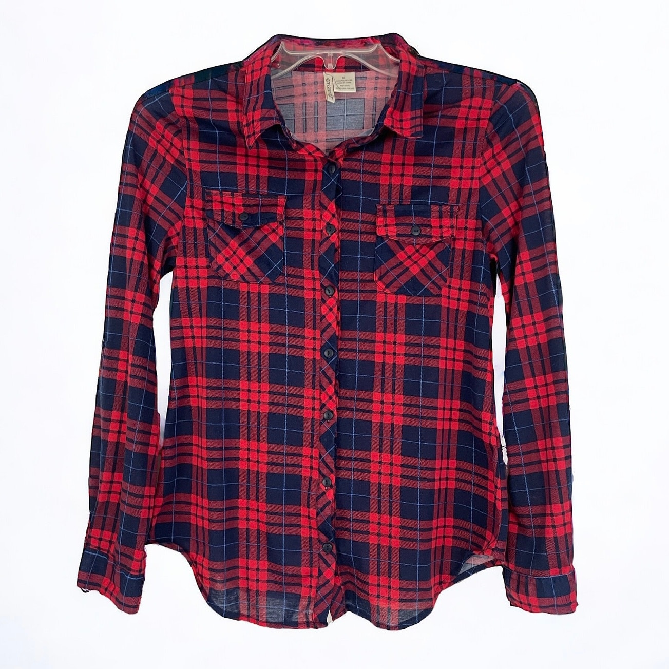 Passport Red and Navy Blue Plaid Soft Long Sleeve Button Down Shirt