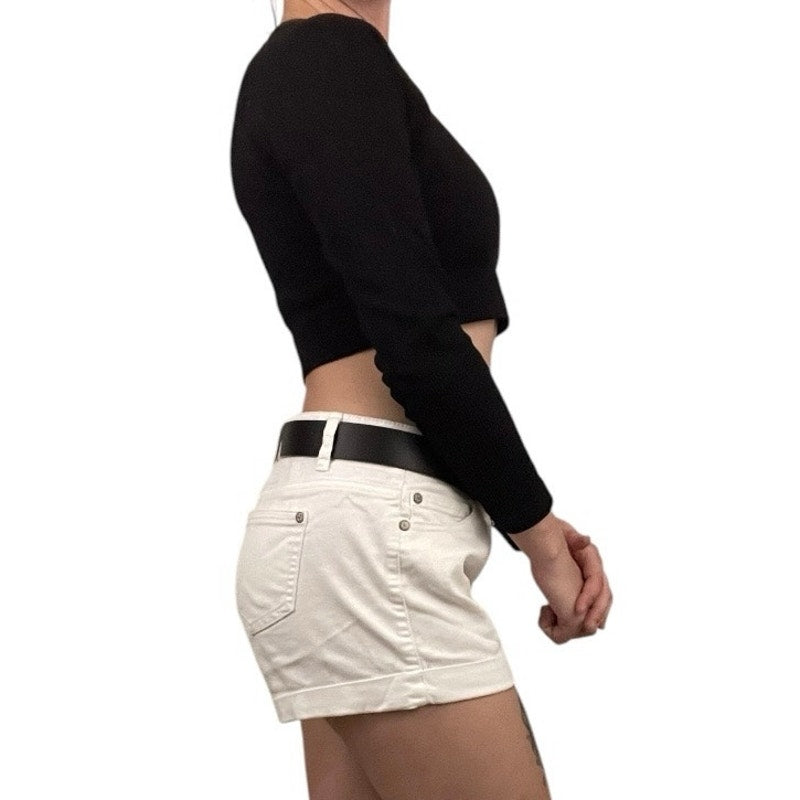 Black Ribbed Cropped Long Sleeve Stretchy Top