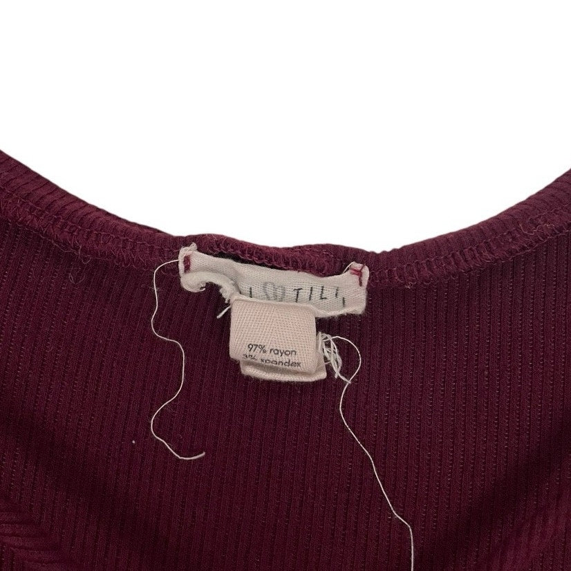 Full Tilt Maroon Cross Cutout Strappy Short Sleeve Ribbed Blouse
