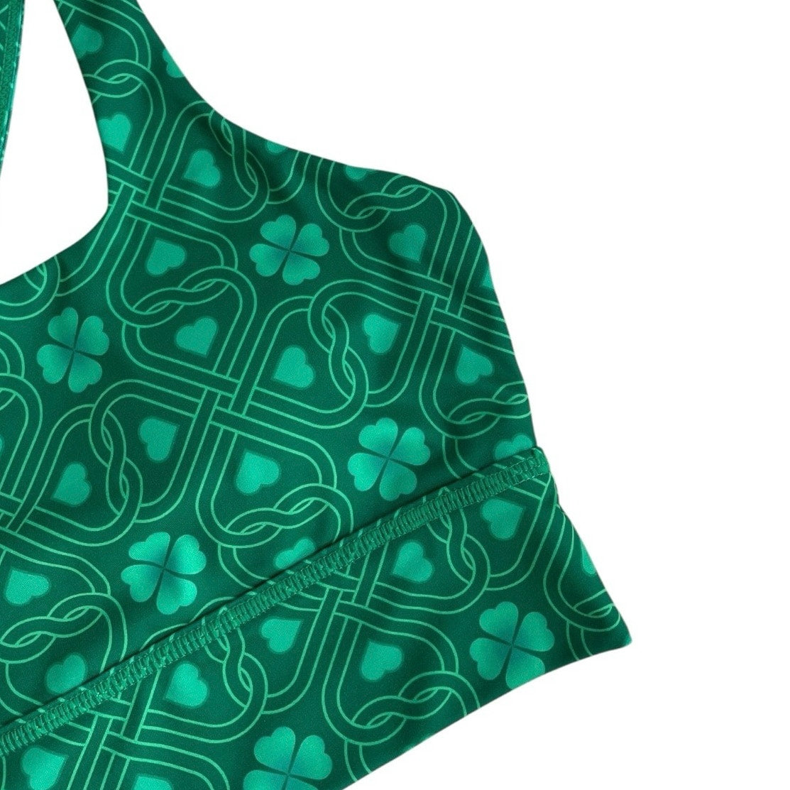 Green Lucky Four Leaf Clover Strappy Racerback Padded Sports Bra