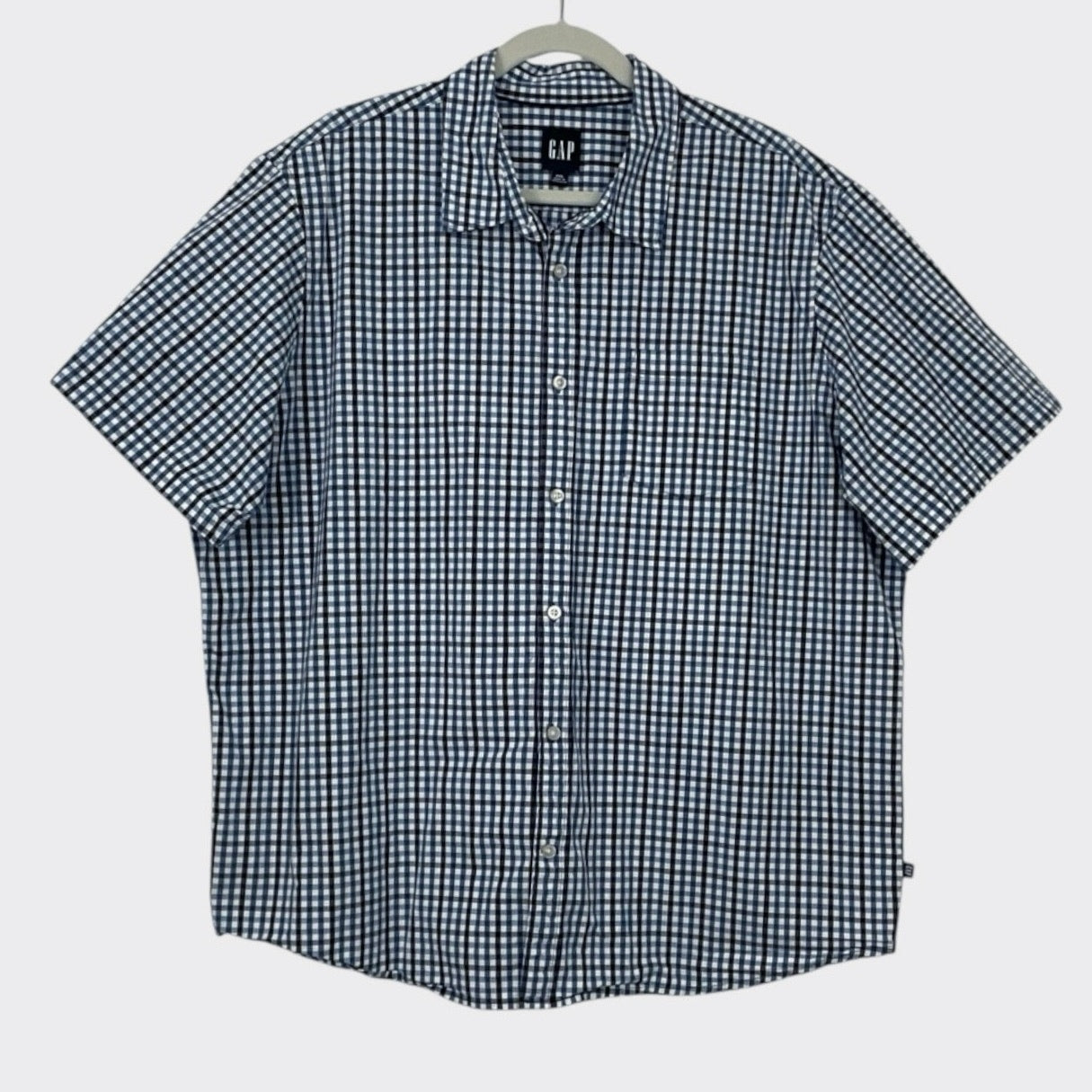 GAP Mens Blue Plaid Short Sleeve Button Down Shirt
