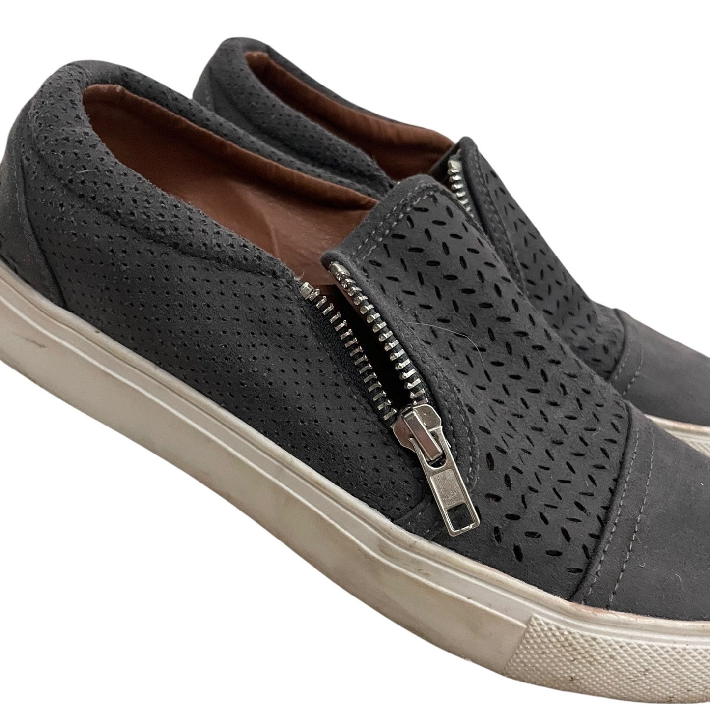 Report Alexa Grey Perforated Zipper Slip On Sneakers