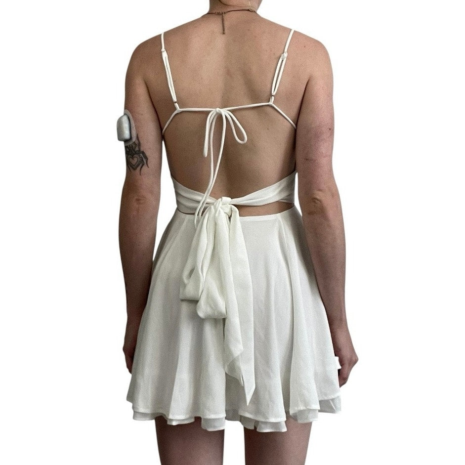 Lucy In The Sky White Open Tie Back A-Line Mini Dress