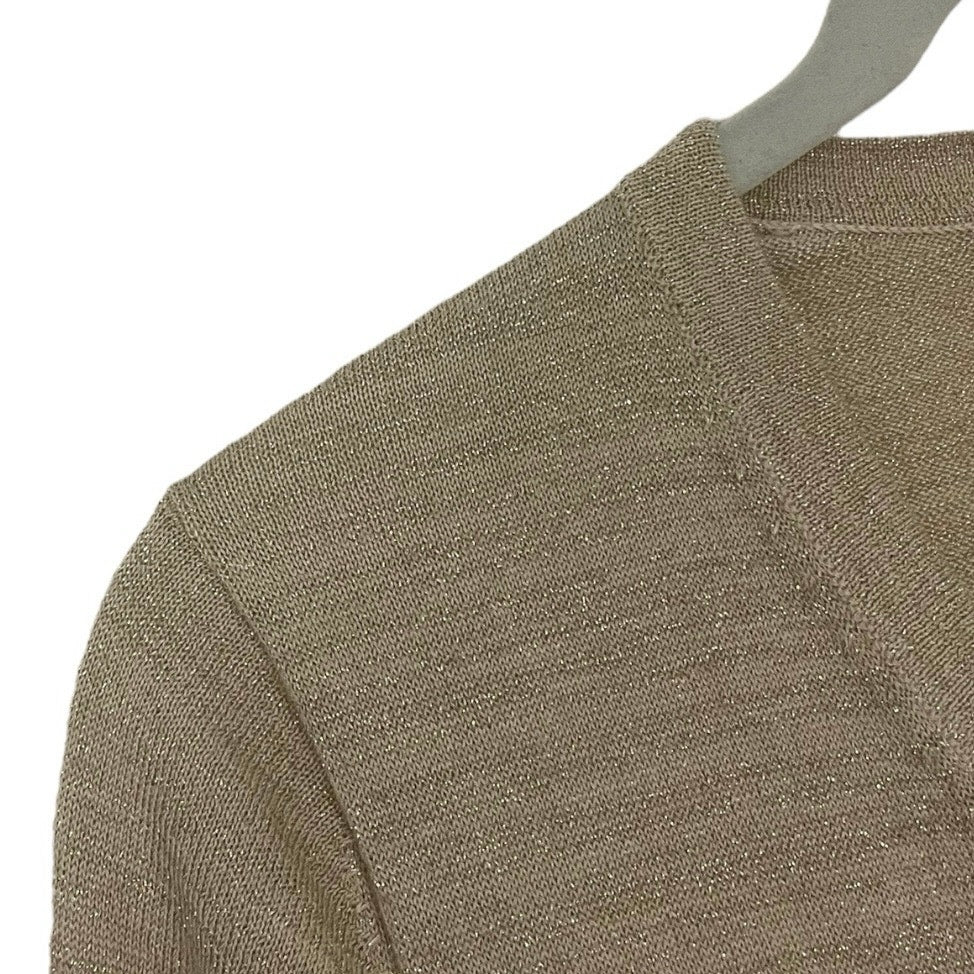 Ann Taylor LOFT Glittery Metallic Gold Cream Button Down Cardigan Sweater