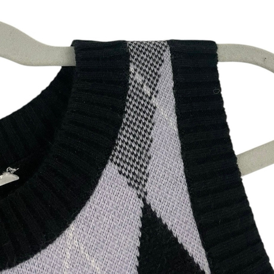 Black and Grey Argyle Knit Cropped Sleeveless Sweater