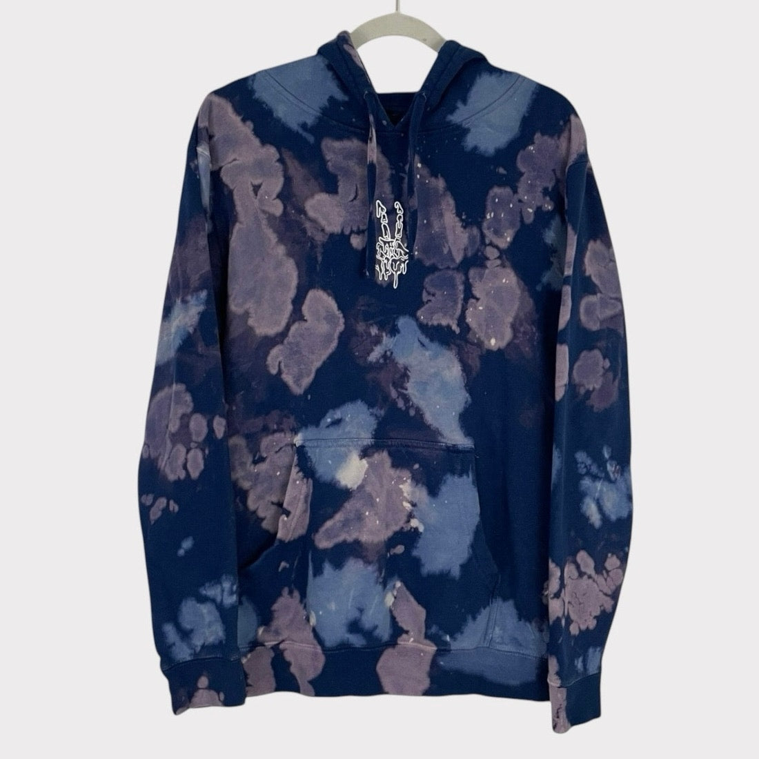 Purple Tie Dye Skeleton Hand Peace Sign Graphic Hoodie Sweatshirt