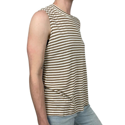 Monrow Brown & White Striped Tank Top