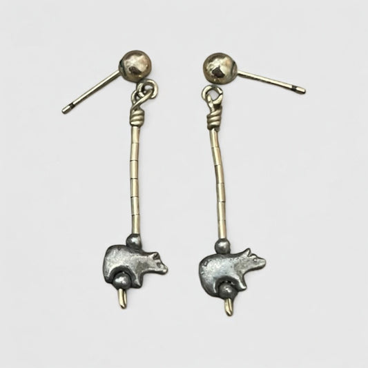 Vintage Silver Bear Pendant & Gold Earrings