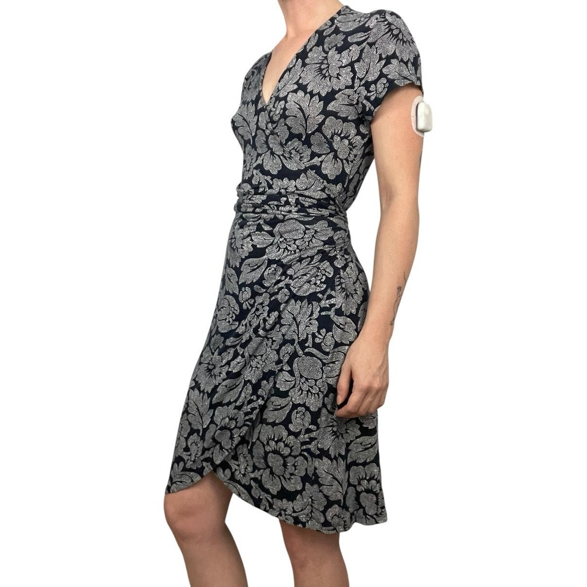 LOFT Navy Blue & White Floral Wrap Mini Dress