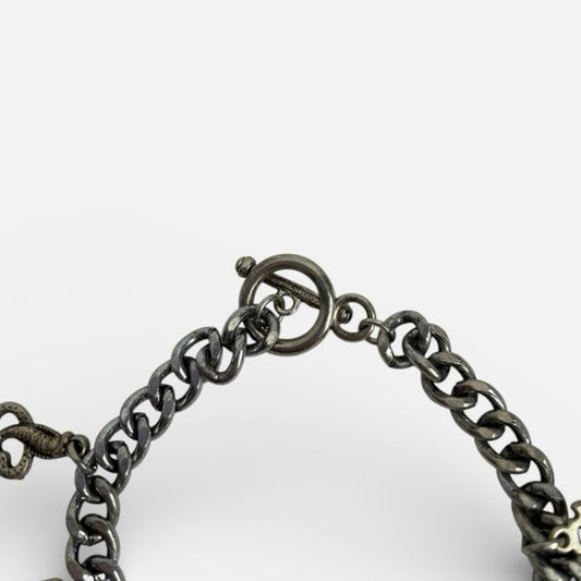 Chunky Silver Chain Charm Bracelet