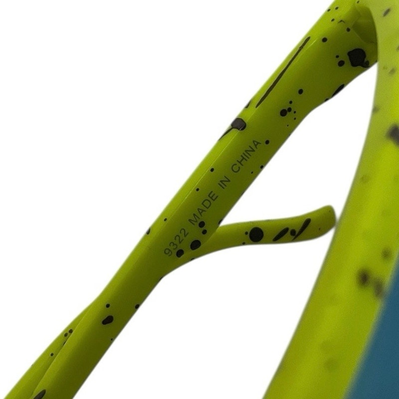 Neon Yellow & Black Splatter Frame Blue Lens Shield Sunglasses