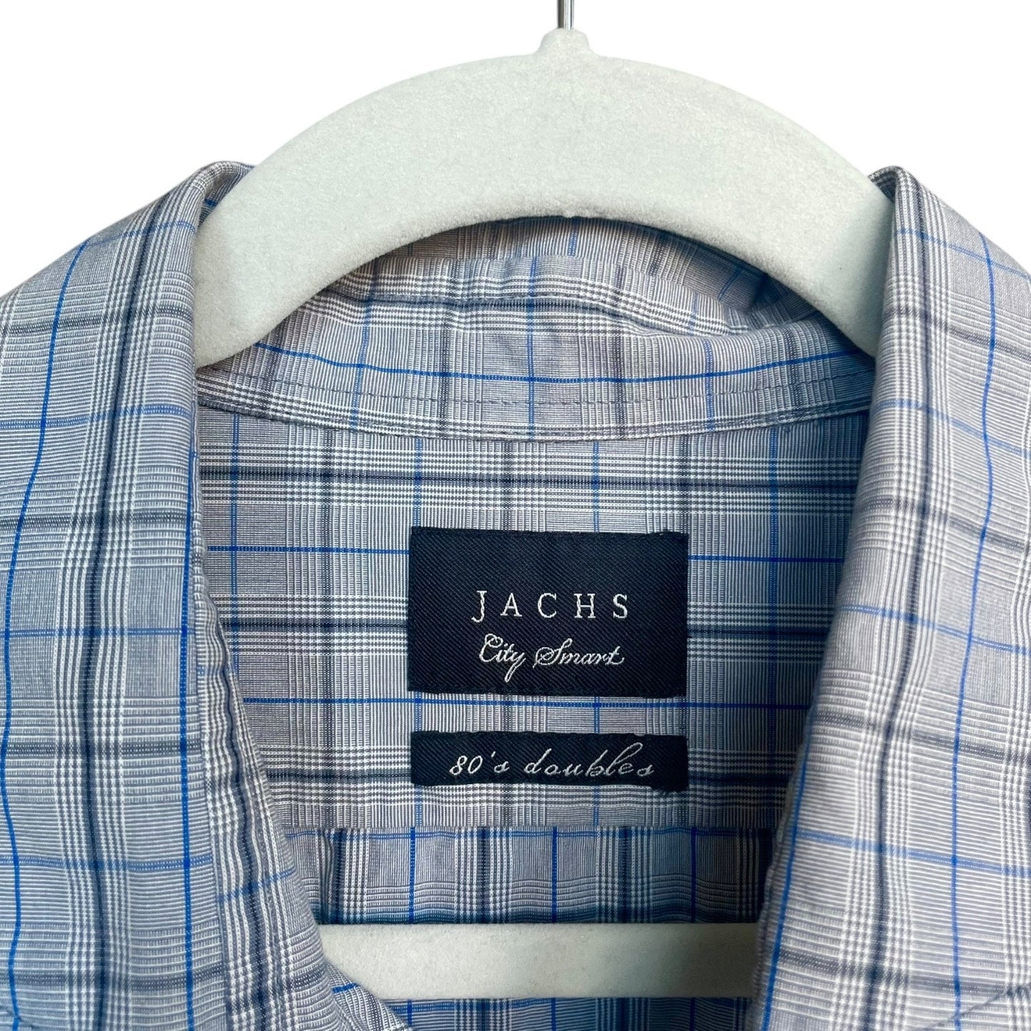 JACHS Mens Blue & Grey Plaid 80's Doubles Long Sleeve Button Down Shirt