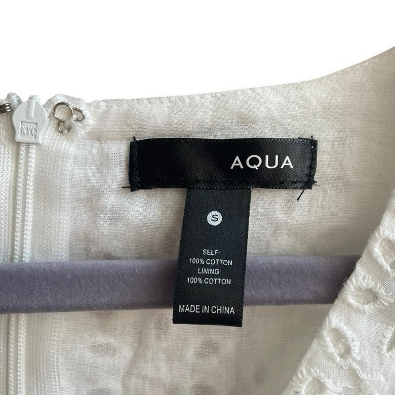 Aqua White Eyelet Lace Embroidered V-Neck A-Line Mini Dress