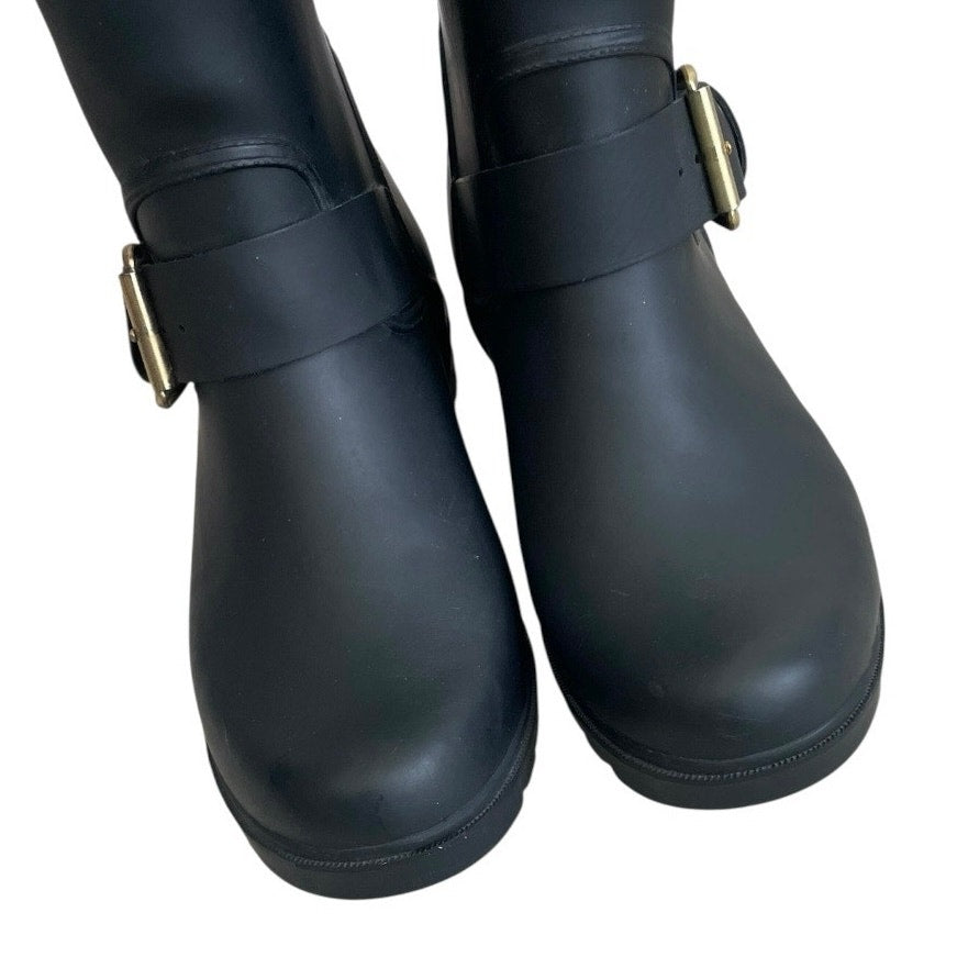 Steve Madden Dreench Black Rubber Knee High Rain Boots