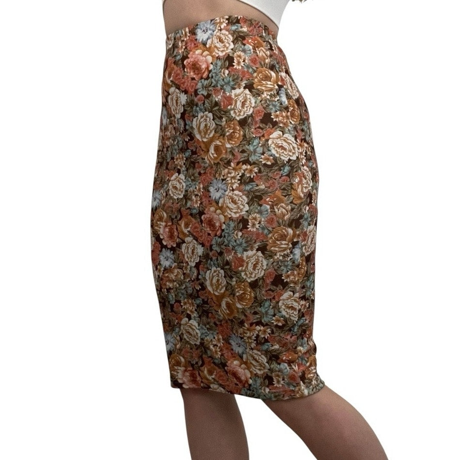SHEIN Colorful Floral Print Bodycon Midi Skirt